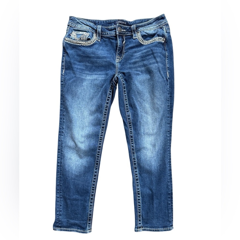 Vigoss Capri Jeans Women Size 10 Blue Heritage Fit Embroidered Flap Pocket